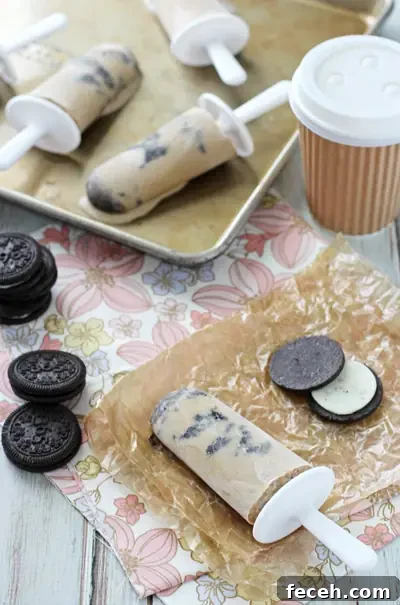 Coffee Cookie Popsicles on wax paper and a baking sheet.