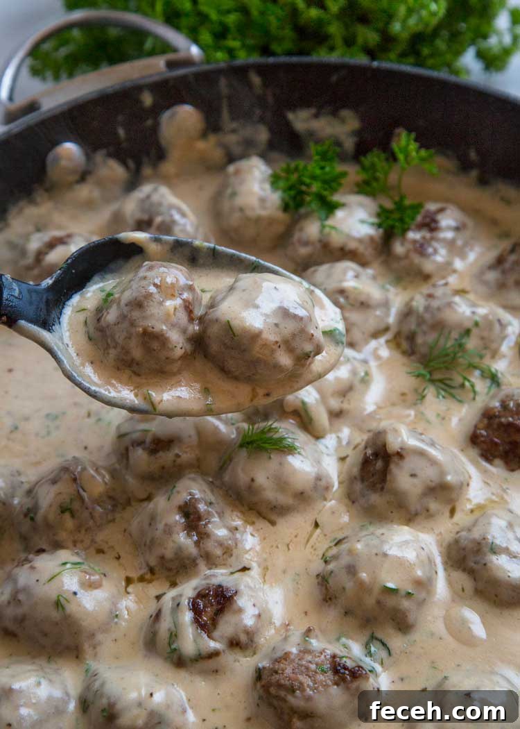 Swedish Meatballs with Gravy in a spoon