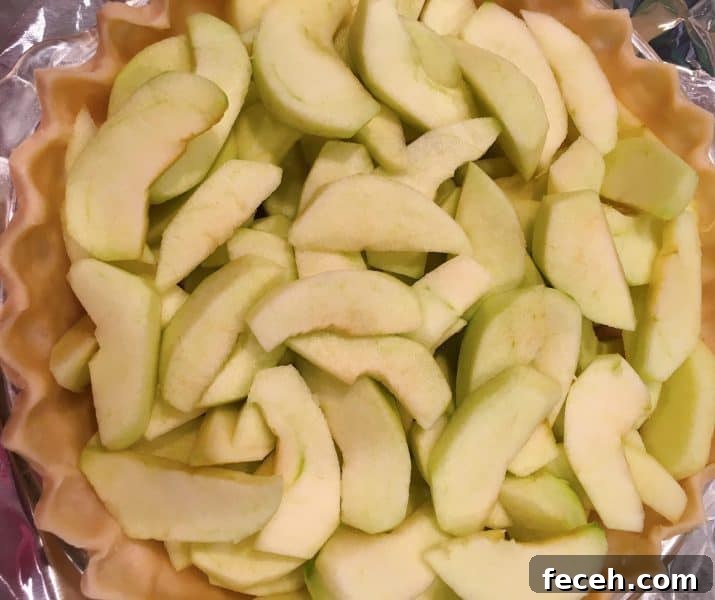 Fresh sliced apples in pie shell