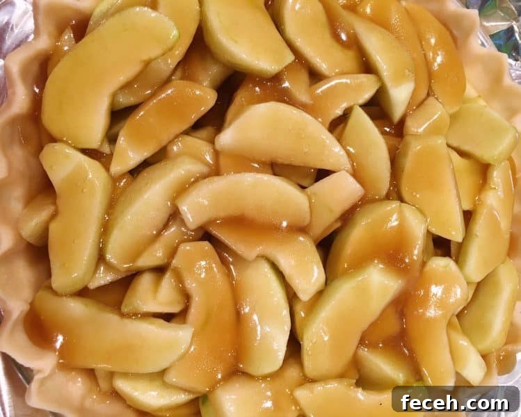 caramel sauce poured over slicing apples