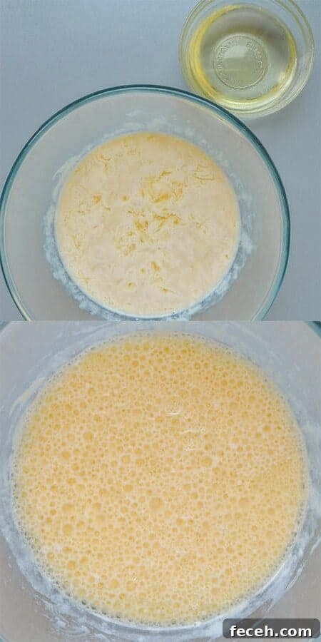 Moist Vegan Pumpkin Bread Recipe for Fall Baking 7 Curdled milk and oil on the left, mixed together on the right