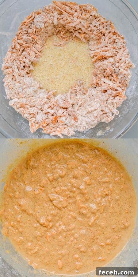 Moist Vegan Pumpkin Bread Recipe for Fall Baking 8 Carrot and flour and milk on the left, mixed together on the right
