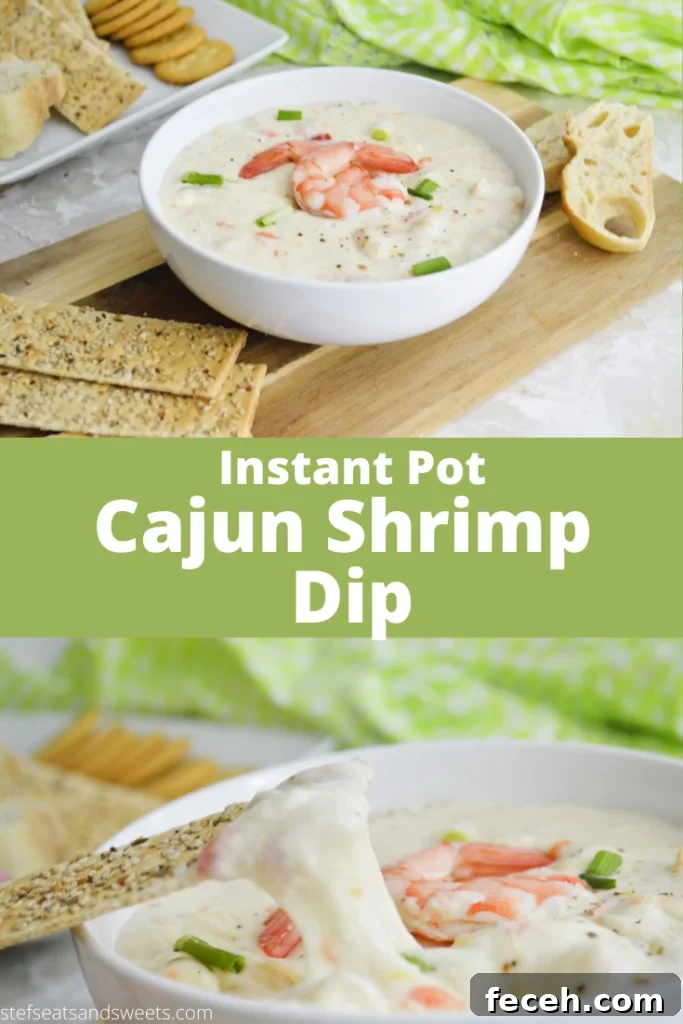 Creamy Cajun Shrimp Dip Made in the Instant Pot 13 Instant Pot Cajun Shrimp Dip Pinterest Collage 2
