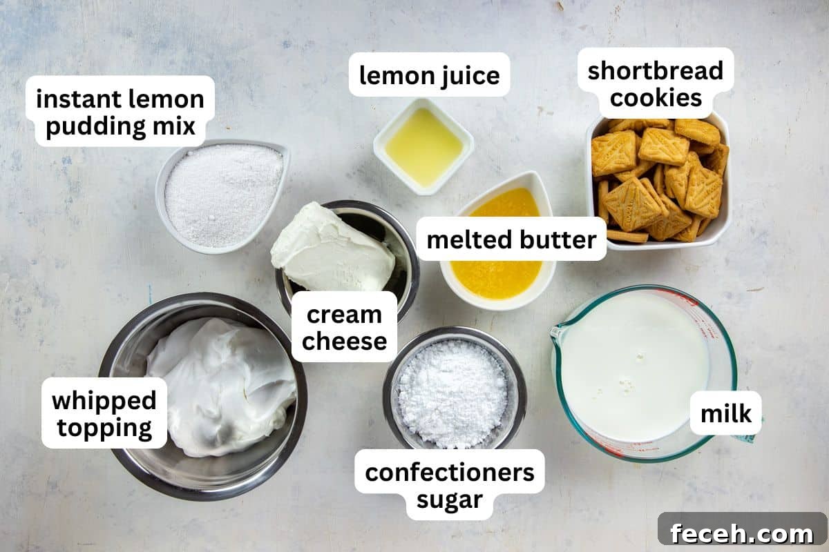 Creamy Lemon Lush Dessert Recipe for Every Occasion 3 All ingredients measured out in individual containers.