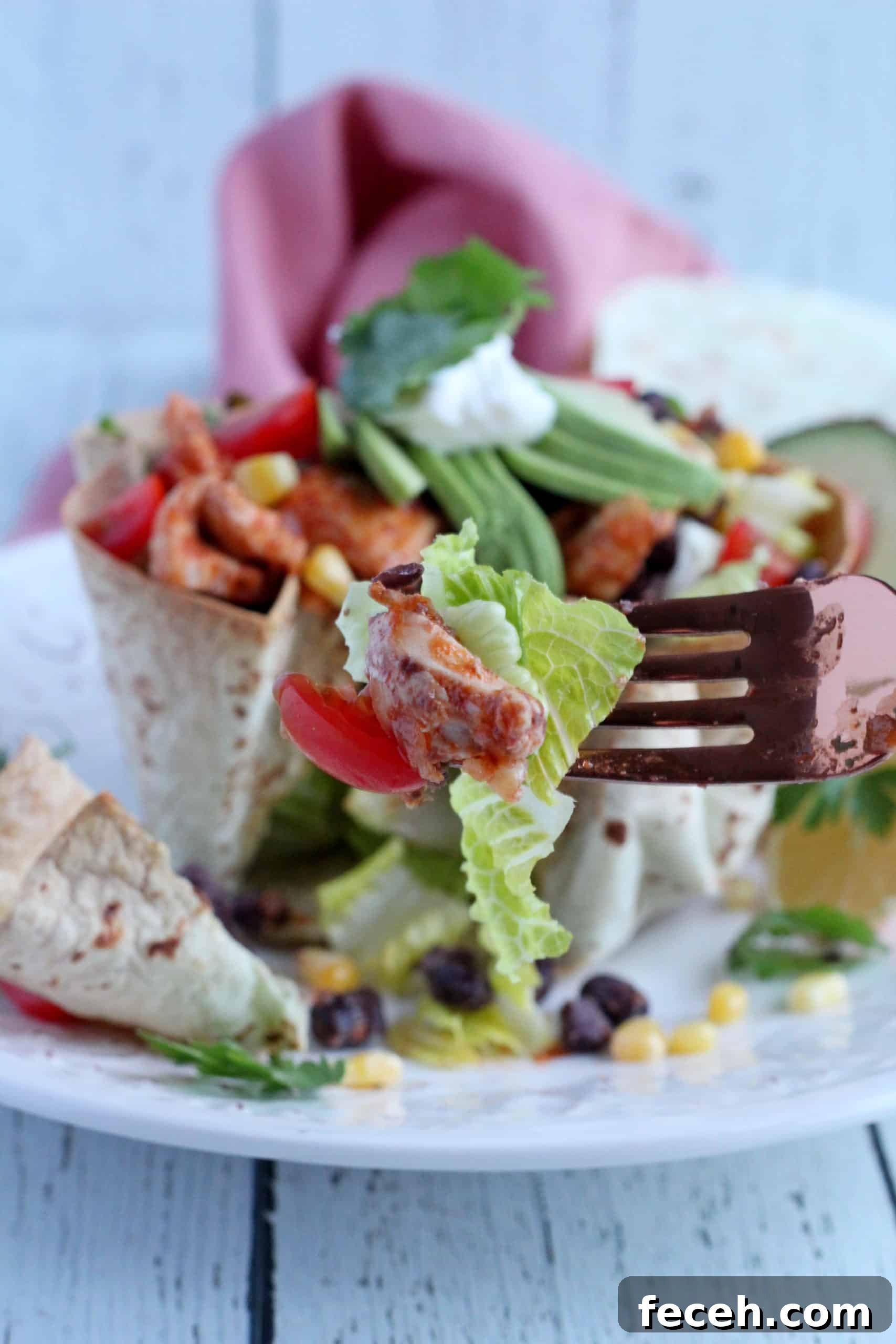 Tortilla bowl with chicken Tex Mex seasoning.