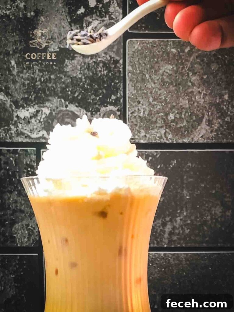 Iced Lavender Latte Recipe: How to Make a Floral Cold Coffee Drink 9 Sprinkle lavender buds on top.