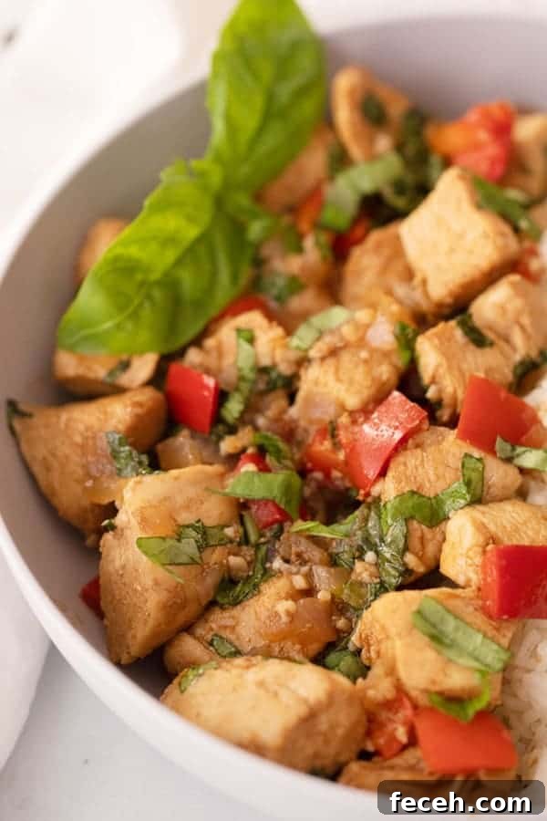 Thai Basil Chicken Stir-Fry Recipe with Garlic and Chilies 3 Thai chicken stir fry basil recipe, an easy stir fry to make at home.