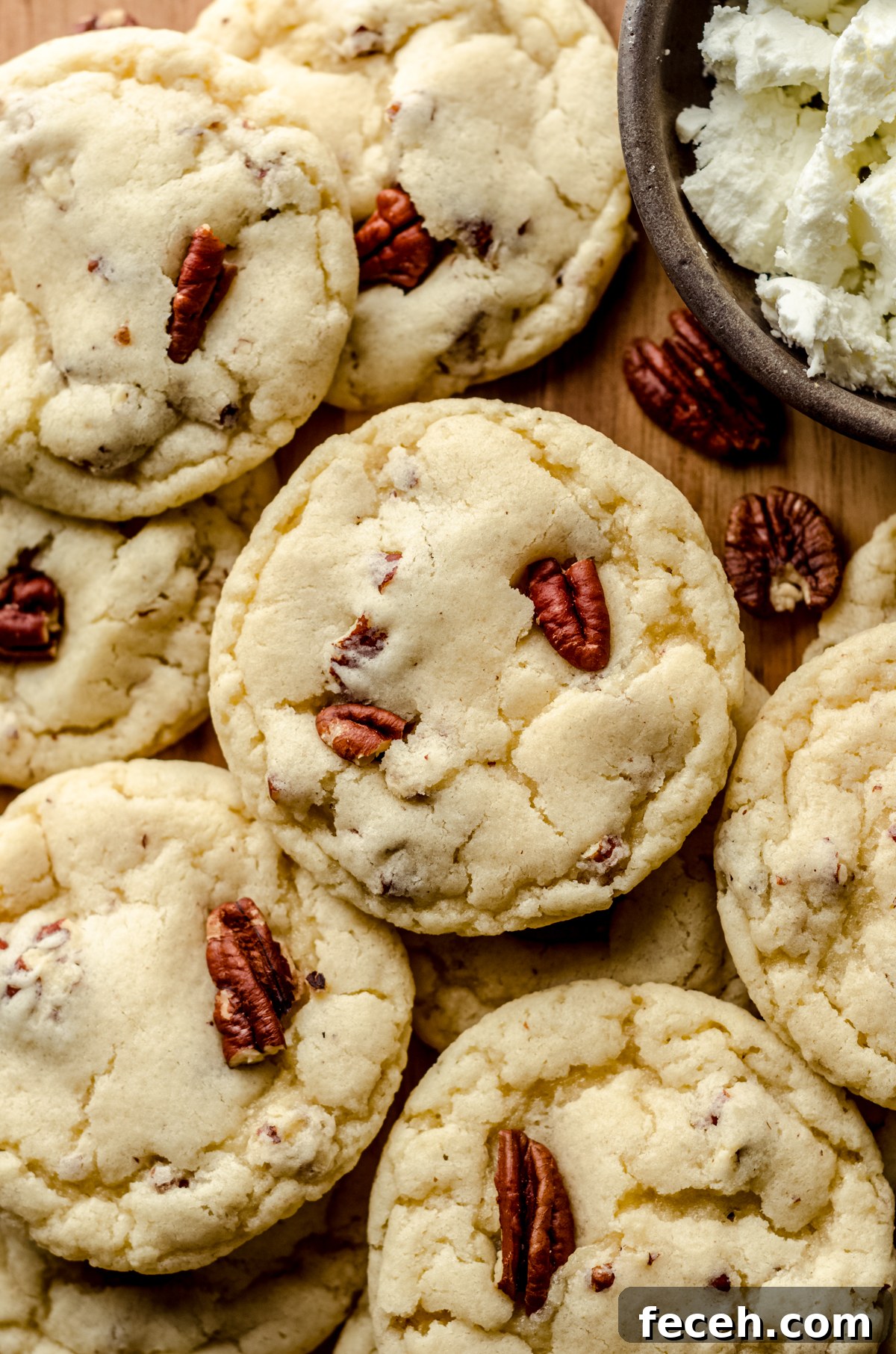 Aerial photo of maple pecan goat cheese sugar cookies.