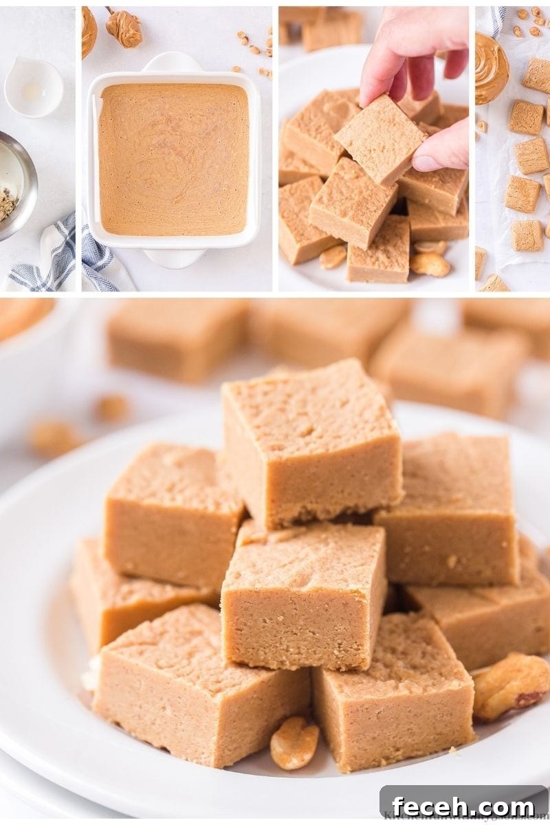 Creamy Peanut Butter Fudge Recipe for Rich, No-Bake Treats 8 A collage of the Easy Peanut Butter Fudge Recipe.