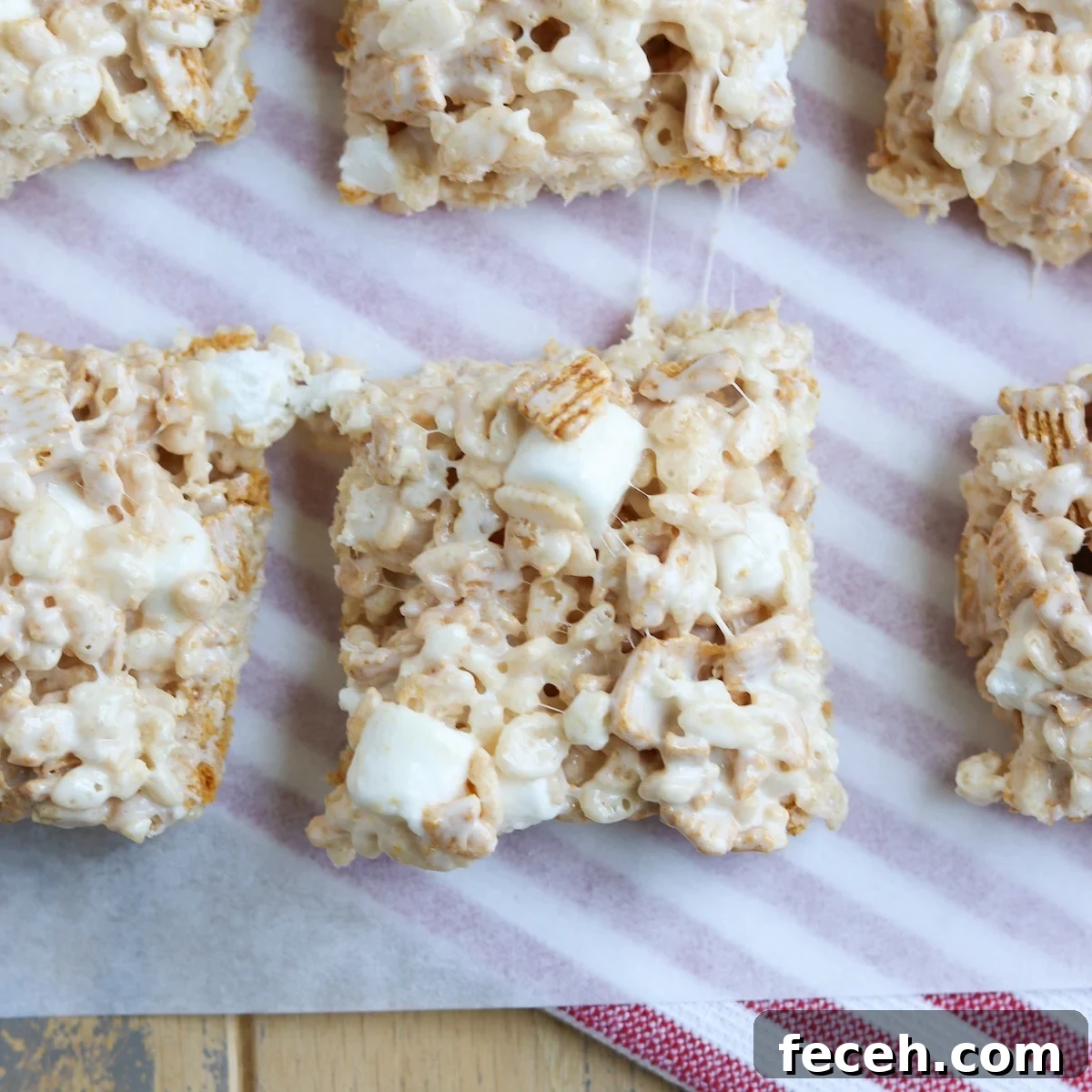 Golden Graham Rice Krispie Treats Recipe — Crispy Marshmallow Squares 6 golden graham cereal treat with marshmallows