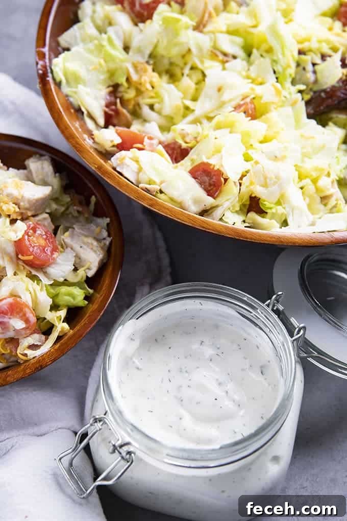 ranch dressing and salad