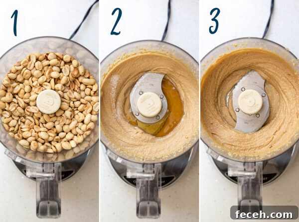 Making homemade peanut butter in a food processor