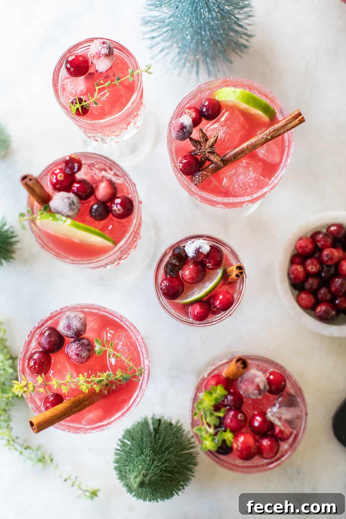 Festive Nonalcoholic Christmas Punch Recipe for Holiday Parties 5 Non Alcoholic Christmas Punch with cranberries, lime and thyme.