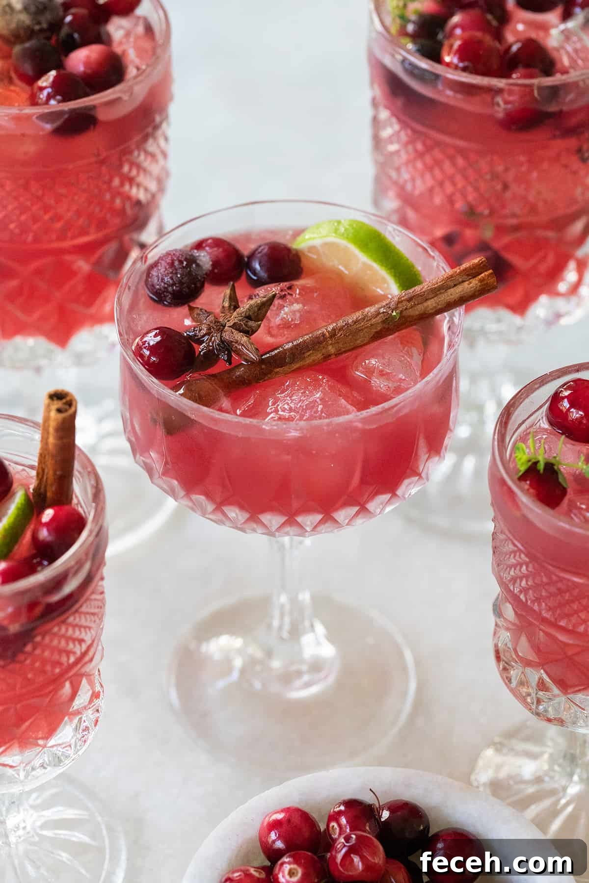 Festive Nonalcoholic Christmas Punch Recipe for Holiday Parties 7 Holiday mocktail in a glass with cranberries.