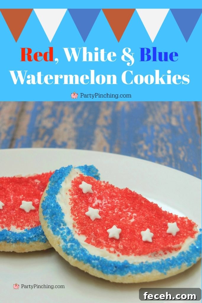 Red, White & Blue Watermelon Sugar Cookies 2 red white and blue watermelon cookies, easy cookies for the 4th of july, best 4th of july memorial day recipes dessert ideas, easy 4th of july memorial day picnic potluck recipe ideas, patriotic cookie recipes
