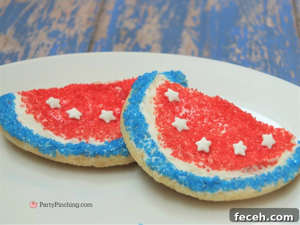 Red, White & Blue Watermelon Sugar Cookies 3 red white and blue watermelon cookies, easy cookies for the 4th of july, best 4th of july memorial day recipes dessert ideas, easy 4th of july memorial day picnic potluck recipe ideas, patriotic cookie recipes