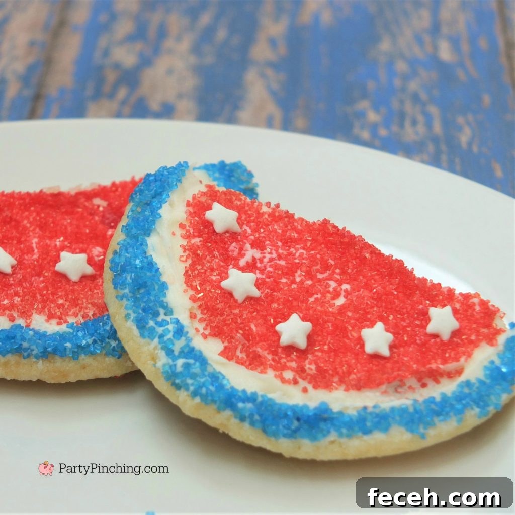 Red, White & Blue Watermelon Sugar Cookies 4 red white and blue watermelon cookies, easy cookies for the 4th of july, best 4th of july memorial day recipes dessert ideas, easy 4th of july memorial day picnic potluck recipe ideas, patriotic cookie recipes