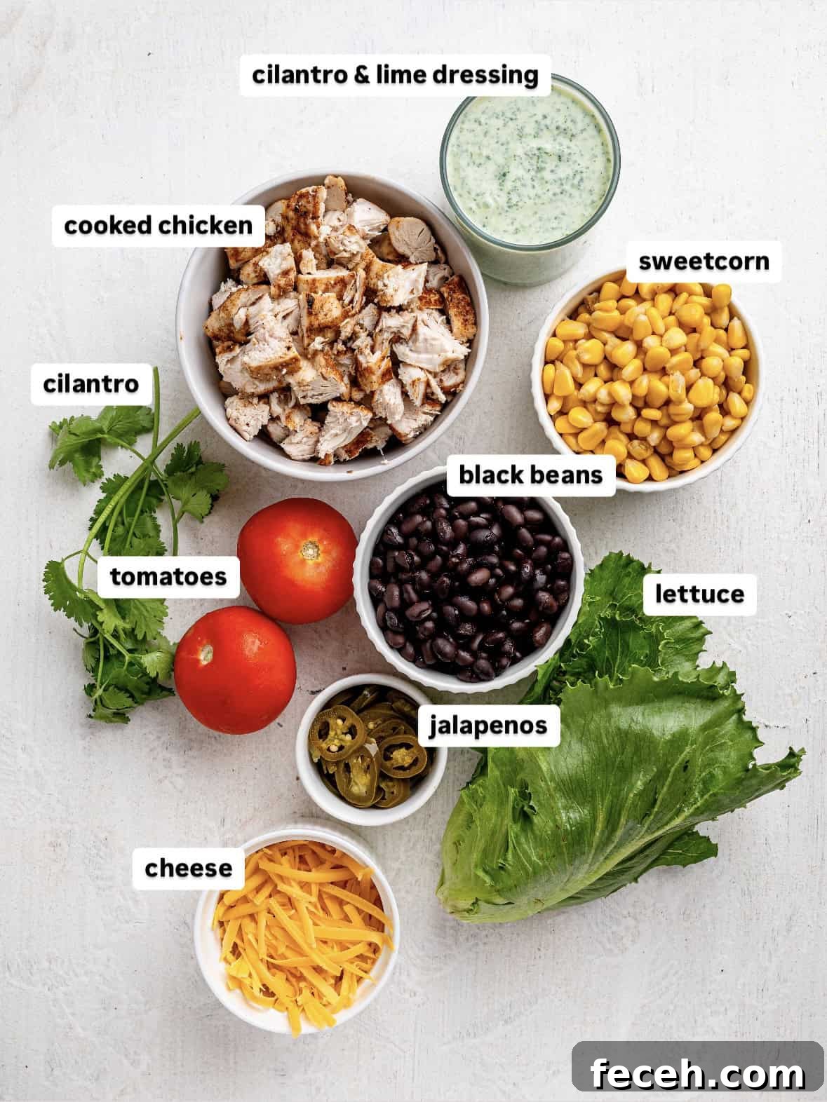 Mexican Chicken Salad ingredients.