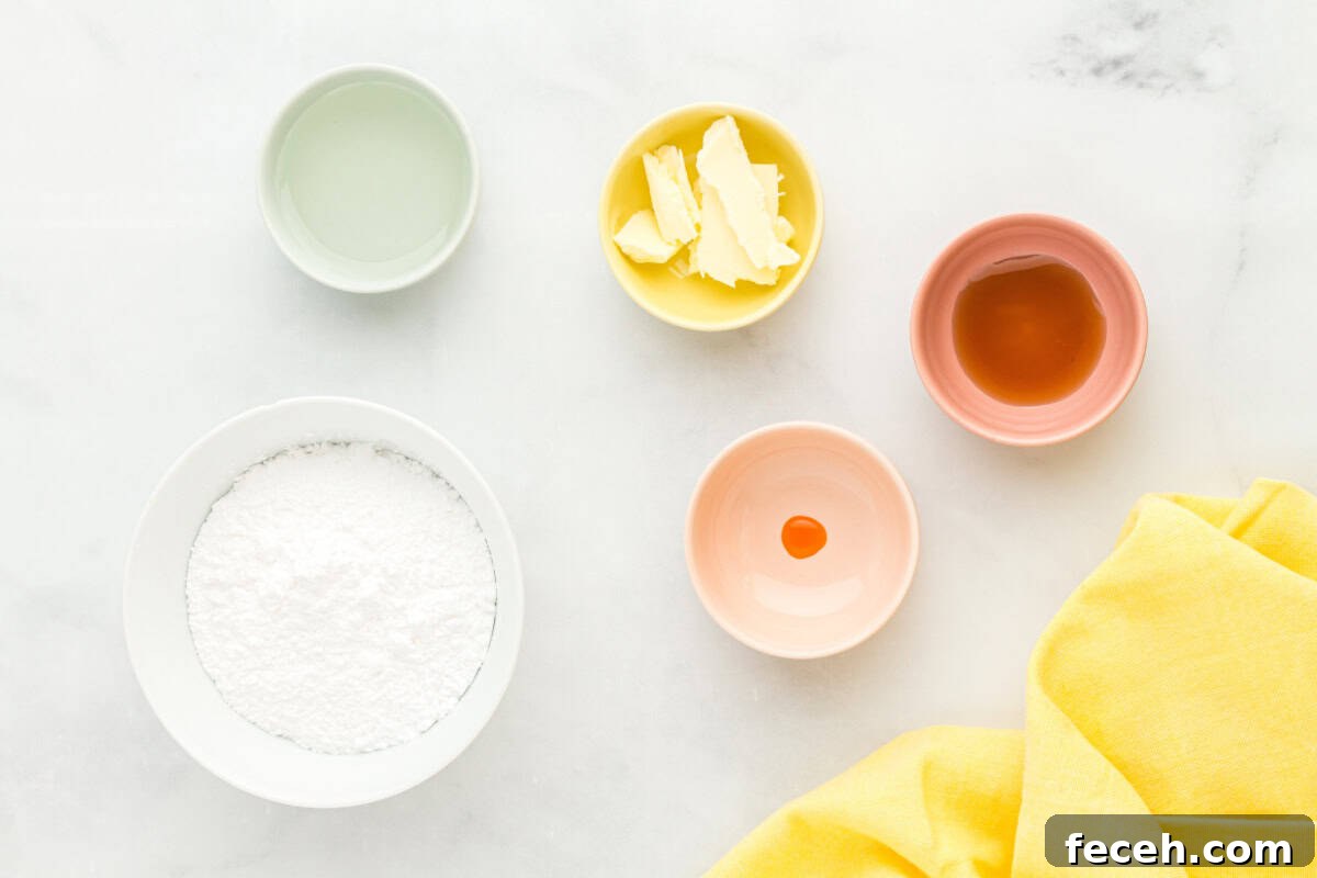 measured ingredients for creme filling in individual bowls.