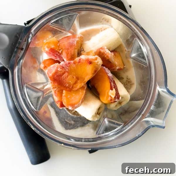 Peach Banana Smoothie Bowl topped with Vanilla Almond Granola 5 Adding wet ingredients to muffin batter.