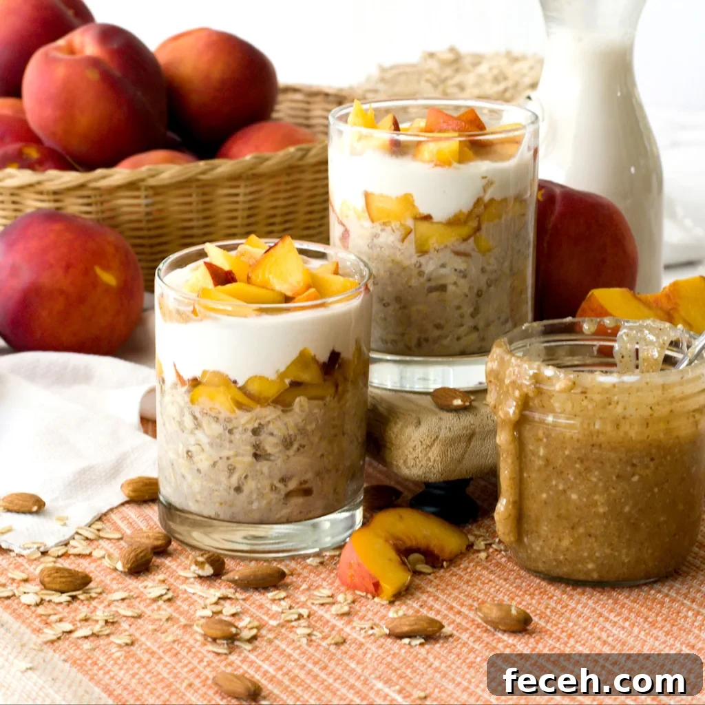 Peach Banana Smoothie Bowl topped with Vanilla Almond Granola 10 how to make Peaches and Cream Healthy Overnight Oats Honey Greek Yogurt recipe