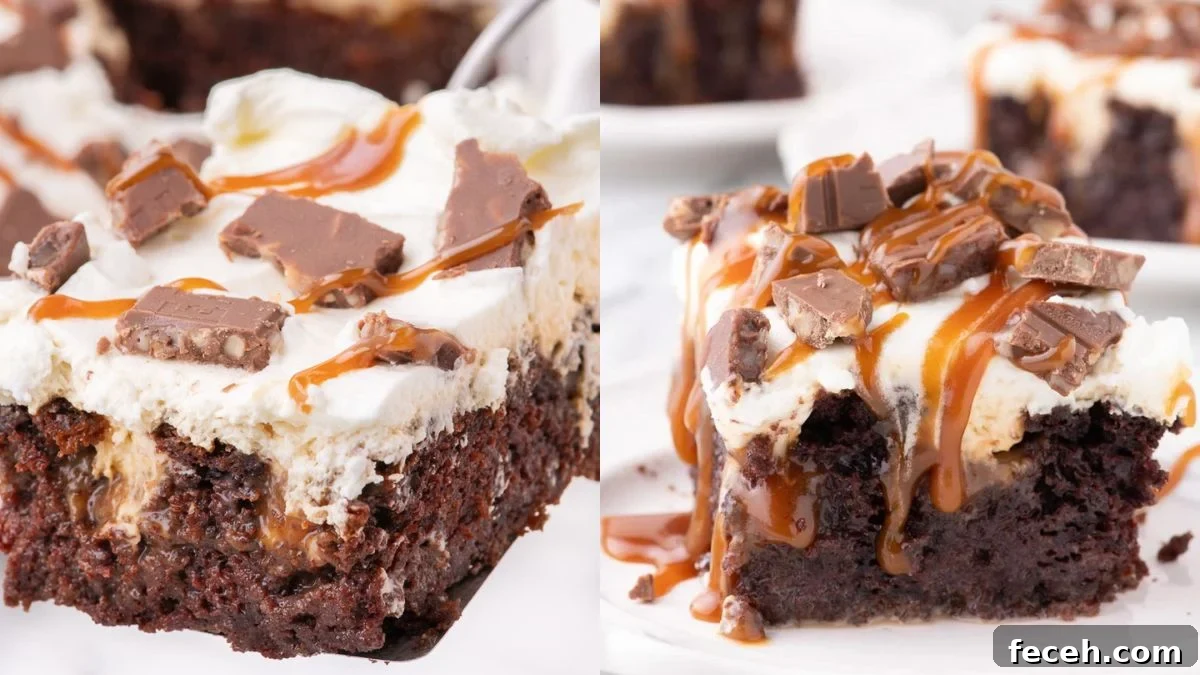 Layered cake with whipped topping and toffee pieces