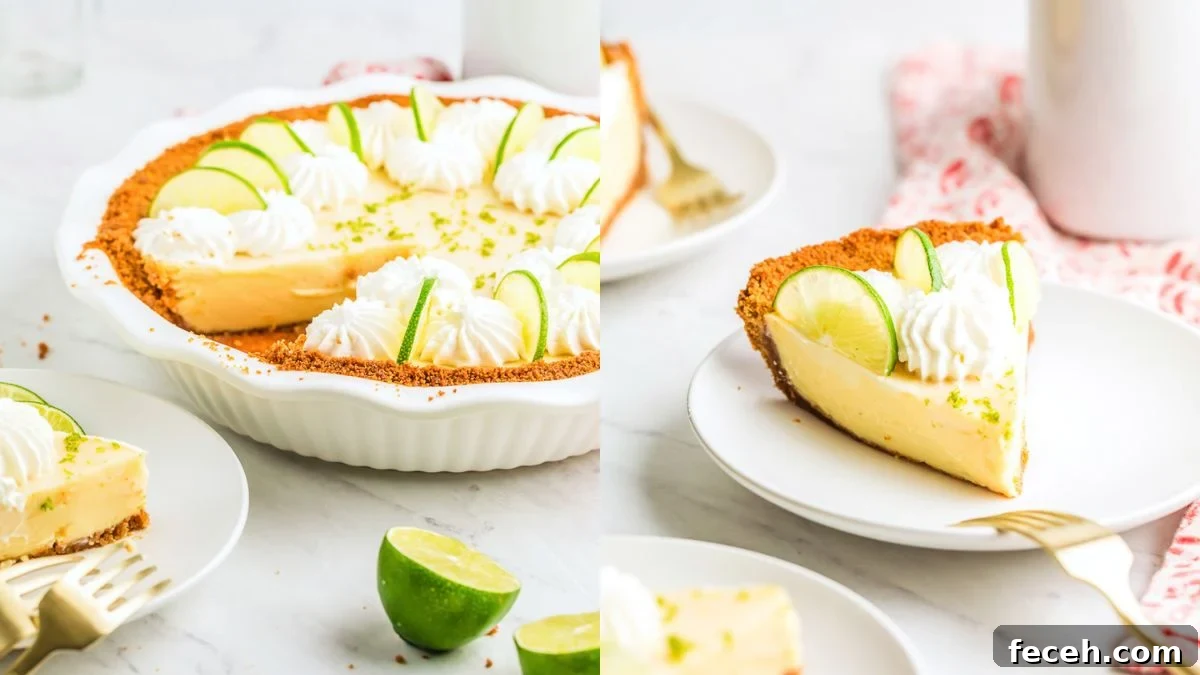 Key lime pie slice with whipped cream