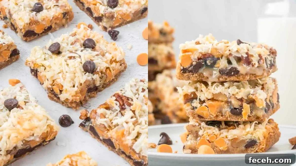 Seven layer cookie bars cooling on a tray
