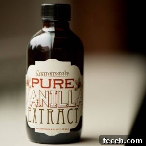 dark brown glass bottom with custom label of Homemade vanilla extract