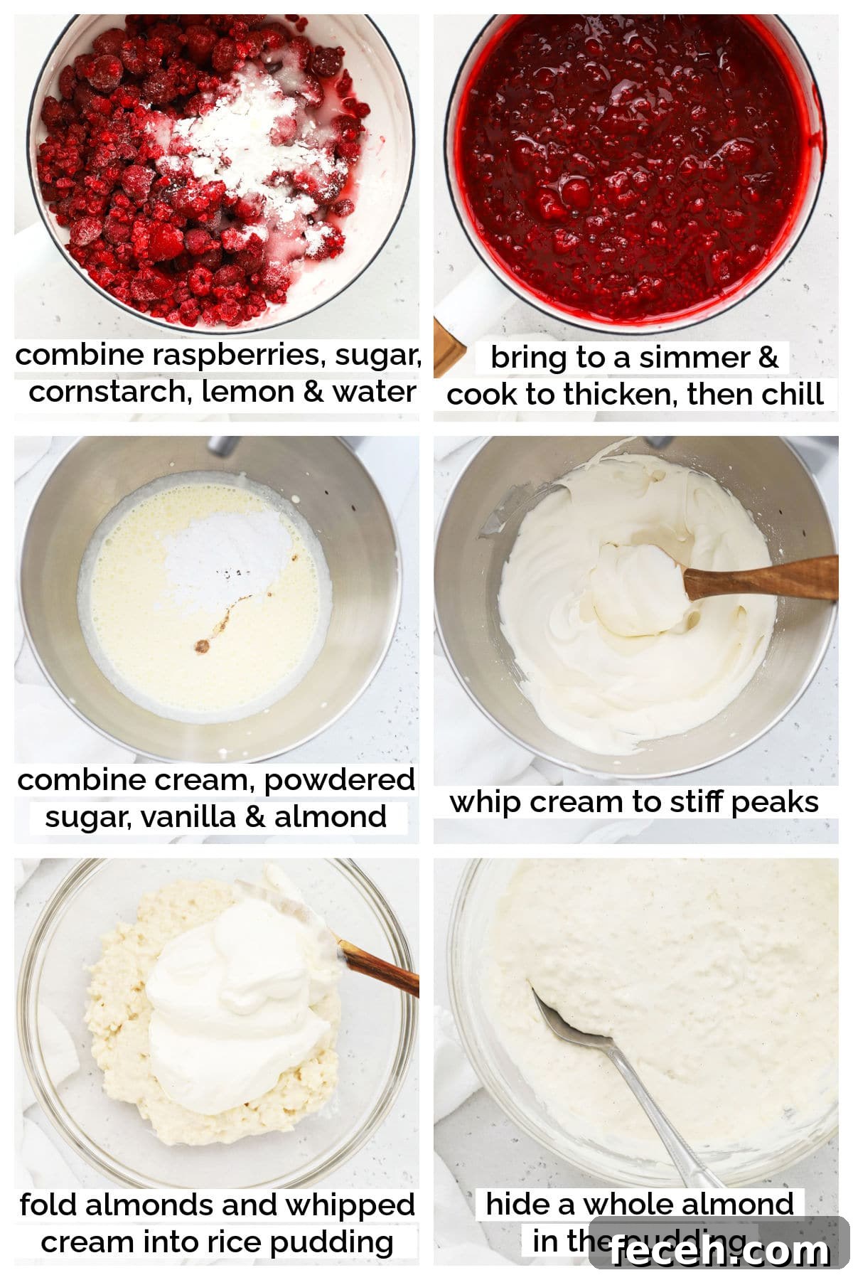 making raspberry sauce and risalamande, step by step