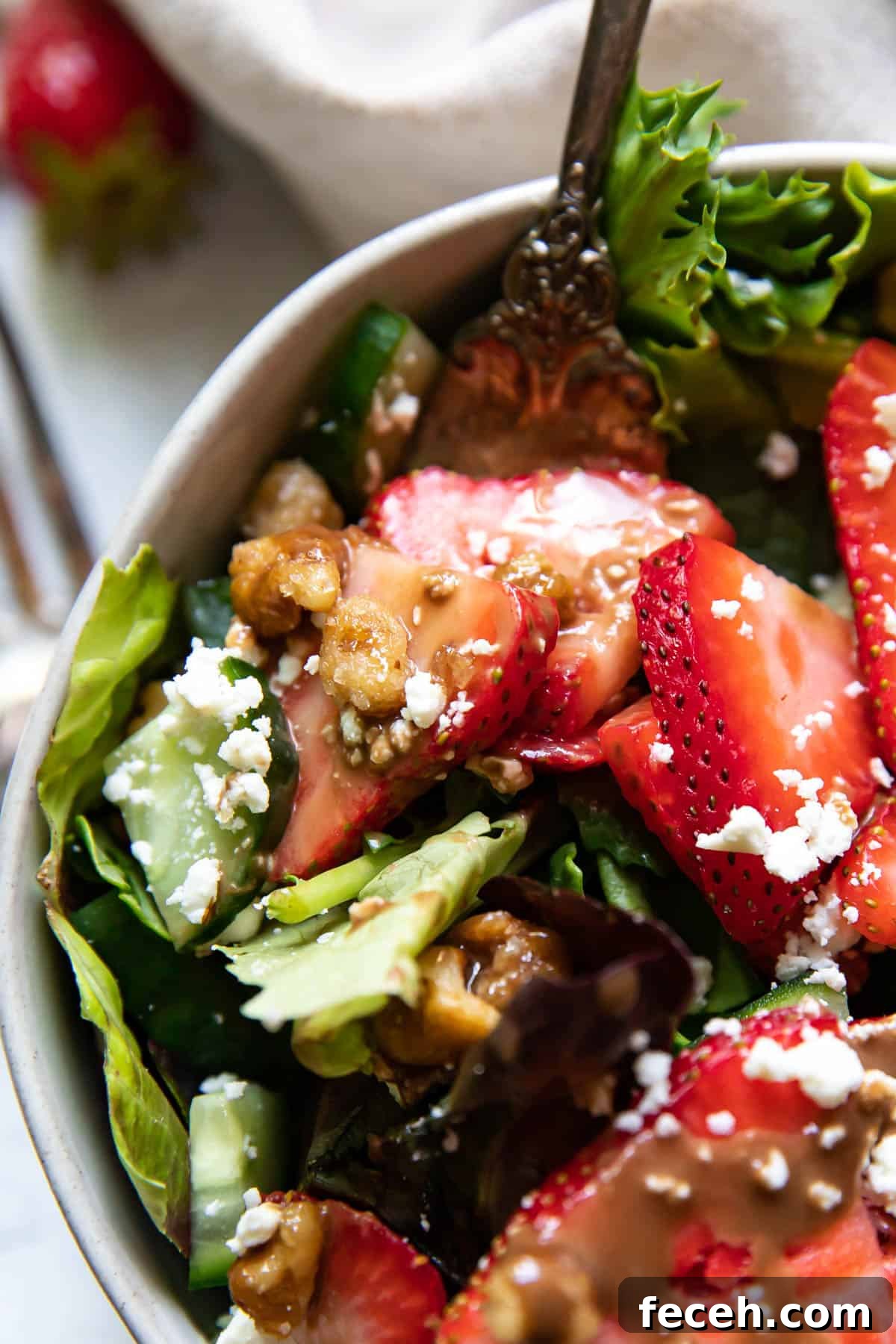 Strawberry feta salad overhead