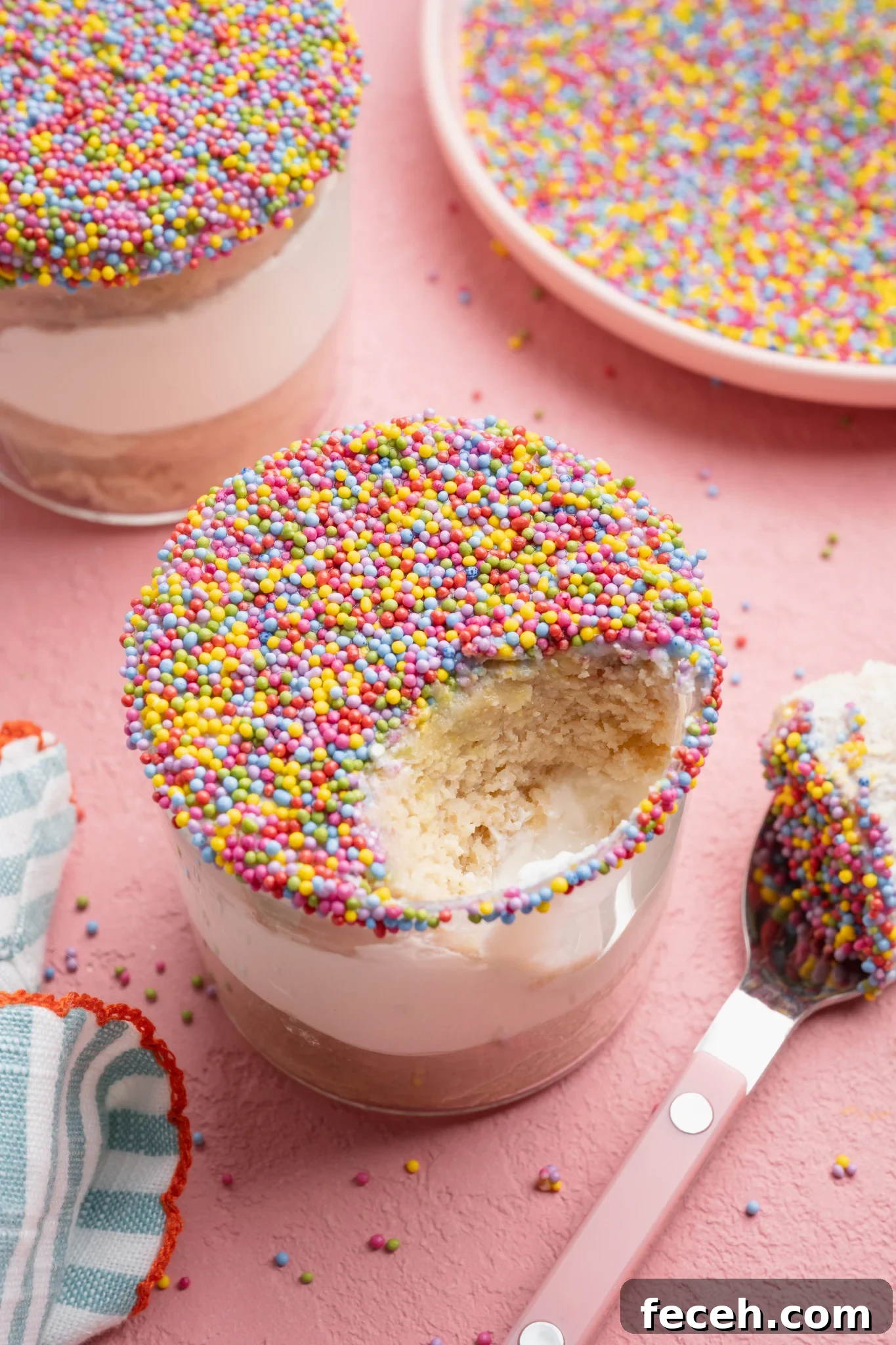 Protein dot cake with sprinkles
