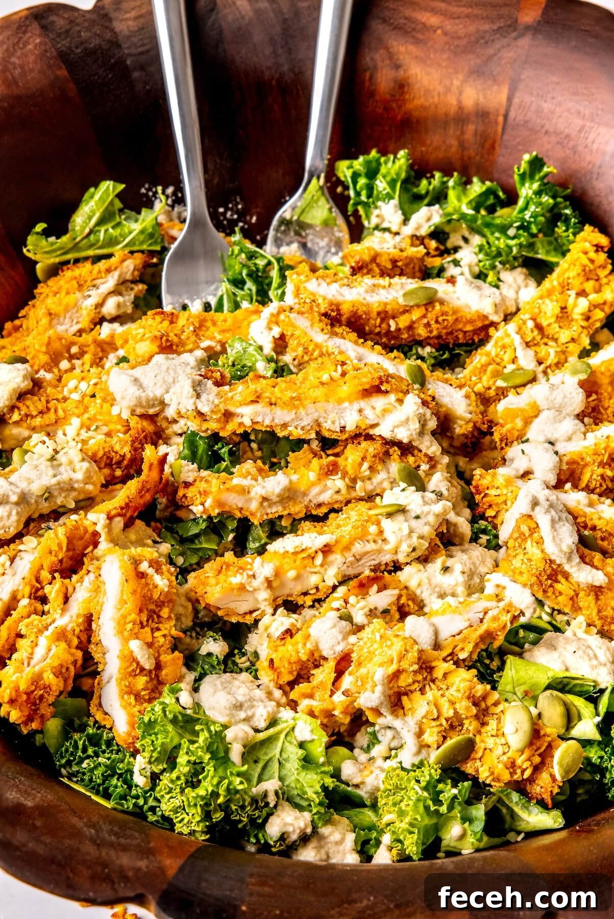 Cashew Caesar Salad with Crispy Chicken - Olivia Adriance