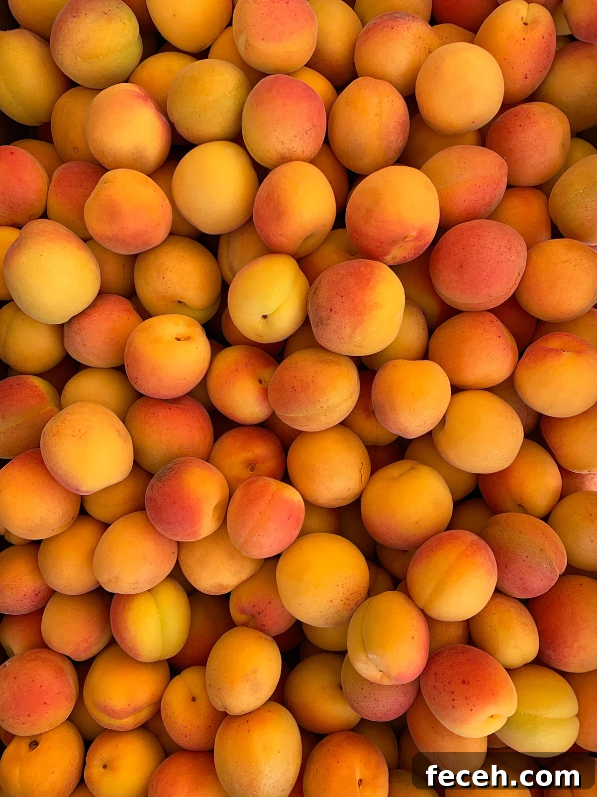 Box of Blenheim apricots view straight down.