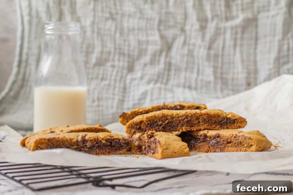 peanut butter chocolate chip tahini bars with a glass of milk