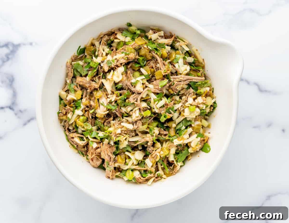 Pulled Pork Enchilada filling in a large bowl.