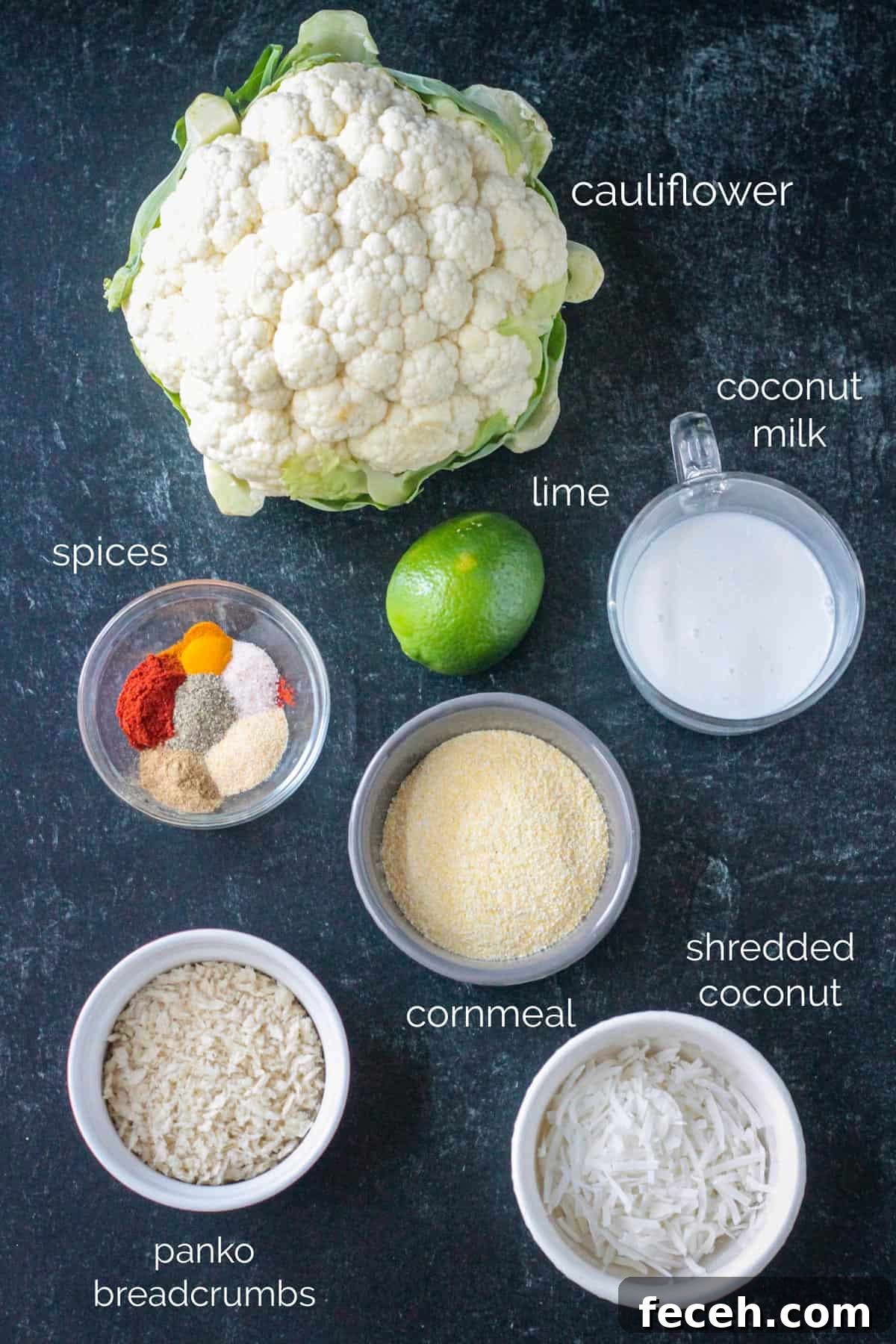 Recipe ingredients arrayed in individual bowls.
